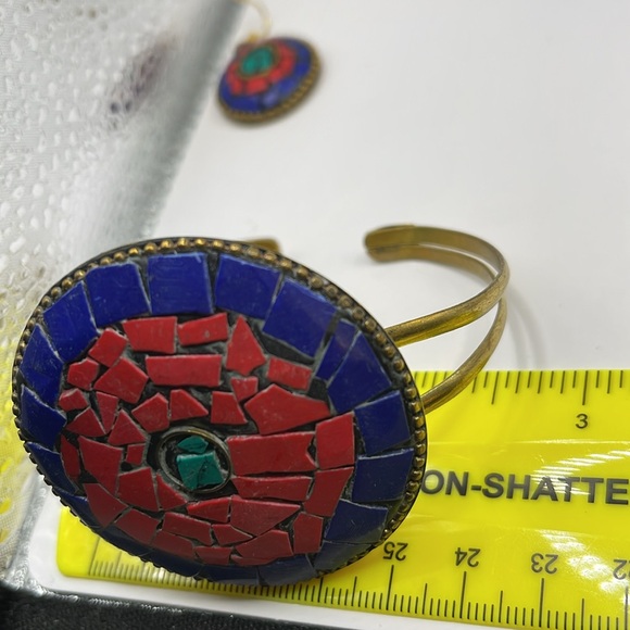 9/3 Todays show gift Big vintage mosaic brass red blue necklace pendant & more - Picture 14 of 14